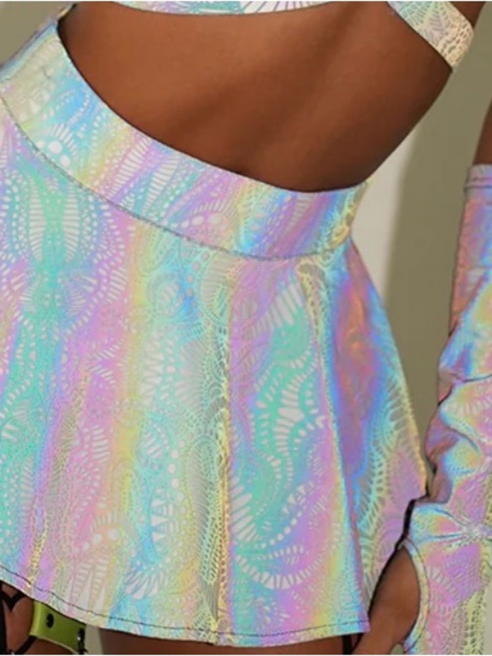 Rainbow Reflective High-Waist Ruffle Rave Skirt - Picture 2 of 4